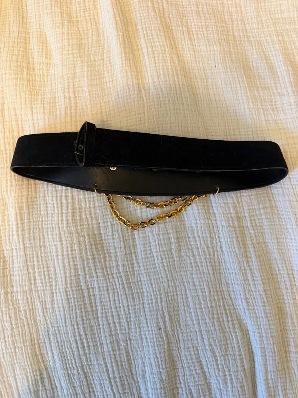 Black Velvet Gold Chain Cross Studded Gothic Statement Waist Belt